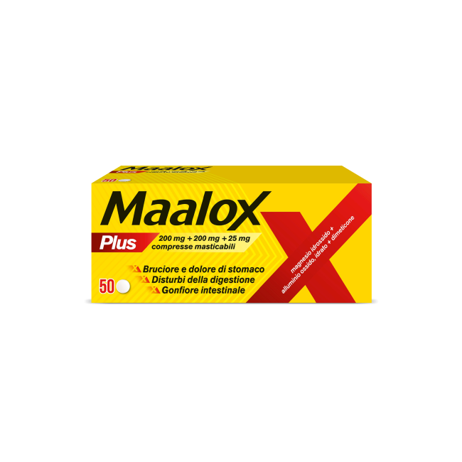 Opella Healthcare Maalox Plus 200 Mg + 200 Mg + 25 Mg Compresse Masticabili Magnesio Idrossido + Alluminio Ossido, Idrato + Dime