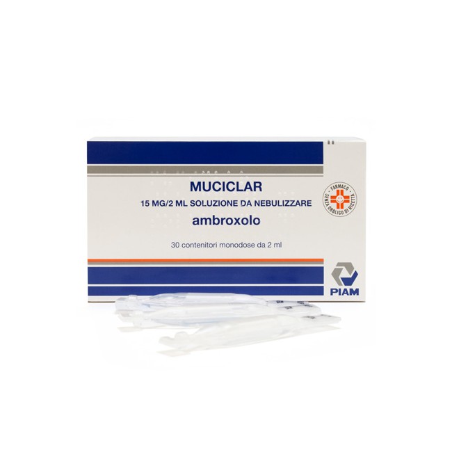 Piam Farmaceutici Muciclar 15 Mg/2 Ml Soluzione Da Nebulizzare Ambroxolo Cloridrato Medicinale Equivalente Piam Farmaceutici Muciclar 15 Mg/2 Ml Soluzione Da Nebulizzare Ambroxolo Cloridrato Medicinale Equivalente