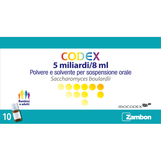 Codex 5 Miliardi/8 Ml Polvere E Solvente Per Sospensione Orale Saccharomyces Boulardii Codex 5 Miliardi/8 Ml Polvere E Solvente Per Sospensione Orale Saccharomyces Boulardii