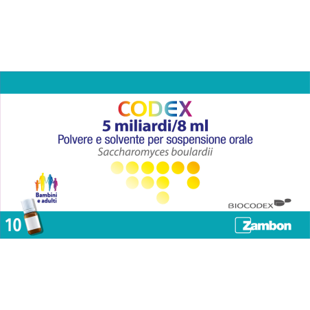 Codex 5 Miliardi/8 Ml Polvere E Solvente Per Sospensione Orale Saccharomyces Boulardii Codex 5 Miliardi/8 Ml Polvere E Solvente Per Sospensione Orale Saccharomyces Boulardii
