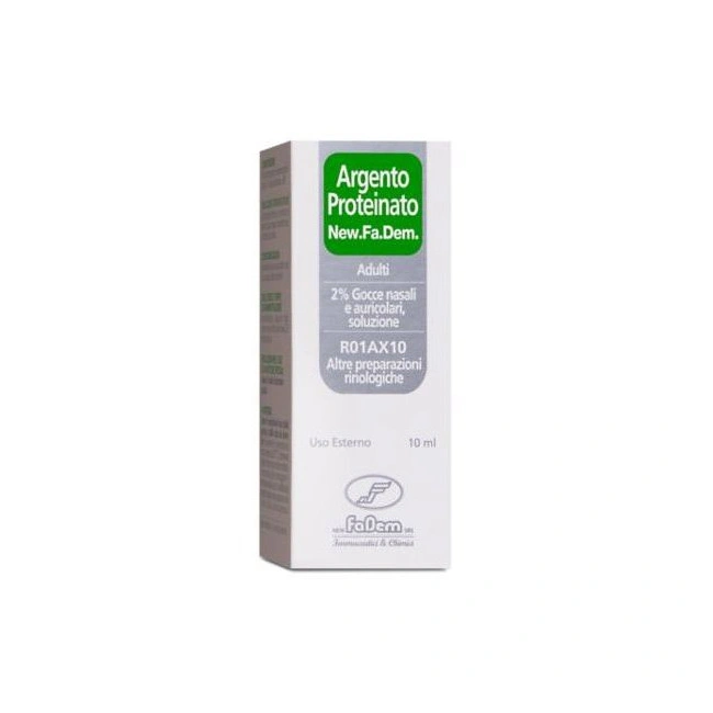 New Fa. Dem. Argento Proteinato New.fa.dem. Bambini 0,5% Gocce Nasali E Auricolari, Soluzione Argento Proteinato New.fa.dem. Adu New Fa. Dem. Argento Proteinato New.fa.dem. Bambini 0,5% Gocce Nasali E Auricolari, Soluzione Argento Proteinato New.fa.dem. Adu