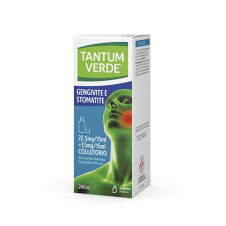 Tantum Verde Gengivite E Stomatite 22,5 Mg/15 Ml + 7,5 Mg/15 Ml Collutorio Benzidamina Cloridrato/cetilpiridinio Cloruro