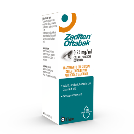 Théa Farma Zaditen Oftabak 0,25 Mg/ml Collirio, Soluzione Ketotifene Théa Farma Zaditen Oftabak 0,25 Mg/ml Collirio, Soluzione Ketotifene