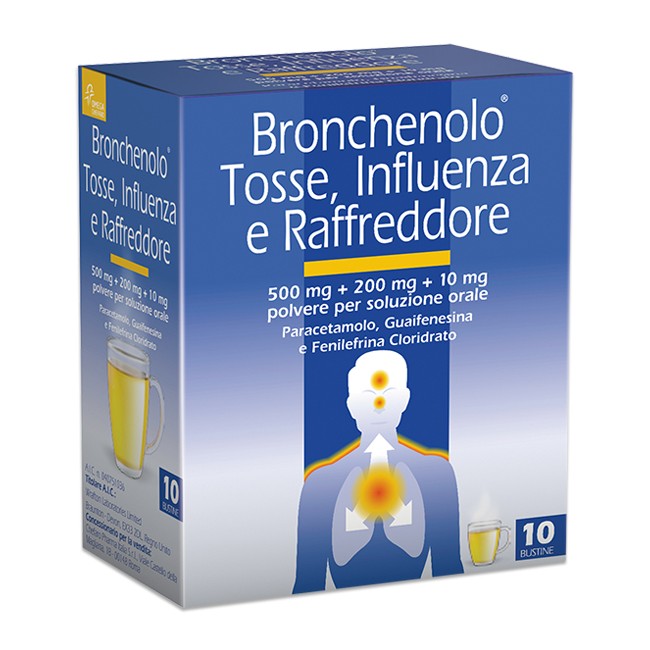 Perrigo Bronchenolo Tosse, Influenza E Raffreddore 500 Mg+200 Mg+10 Mg Polvere Per Soluzione Orale Paracetamolo/guaifenesina/fen Perrigo Bronchenolo Tosse, Influenza E Raffreddore 500 Mg+200 Mg+10 Mg Polvere Per Soluzione Orale Paracetamolo/guaifenesina/fen
