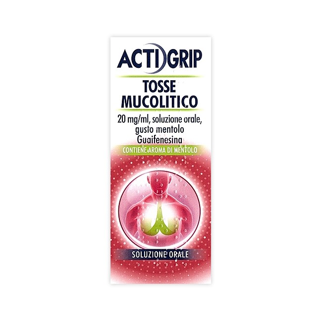 Actigrip Tosse Mucolitico 20mg/ml, Soluzione Orale, Gusto Mentolo Guaifenesina Actigrip Tosse Mucolitico 20mg/ml, Soluzione Orale, Gusto Mentolo Guaifenesina