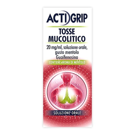 Actigrip Tosse Mucolitico 20mg/ml, Soluzione Orale, Gusto Mentolo Guaifenesina Actigrip Tosse Mucolitico 20mg/ml, Soluzione Orale, Gusto Mentolo Guaifenesina