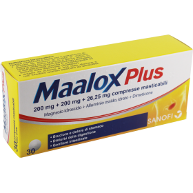 Gmm Farma Maalox Plus 200 Mg + 200 Mg + 26,25 Mg Compresse Masticabili Magnesio Idrossido + Alluminio Ossido, Idrato + Dimeticon