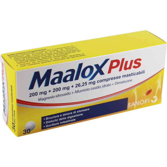 Gmm Farma Maalox Plus 200 Mg + 200 Mg + 26,25 Mg Compresse Masticabili Magnesio Idrossido + Alluminio Ossido, Idrato + Dimeticon Gmm Farma Maalox Plus 200 Mg + 200 Mg + 26,25 Mg Compresse Masticabili Magnesio Idrossido + Alluminio Ossido, Idrato + Dimeticon