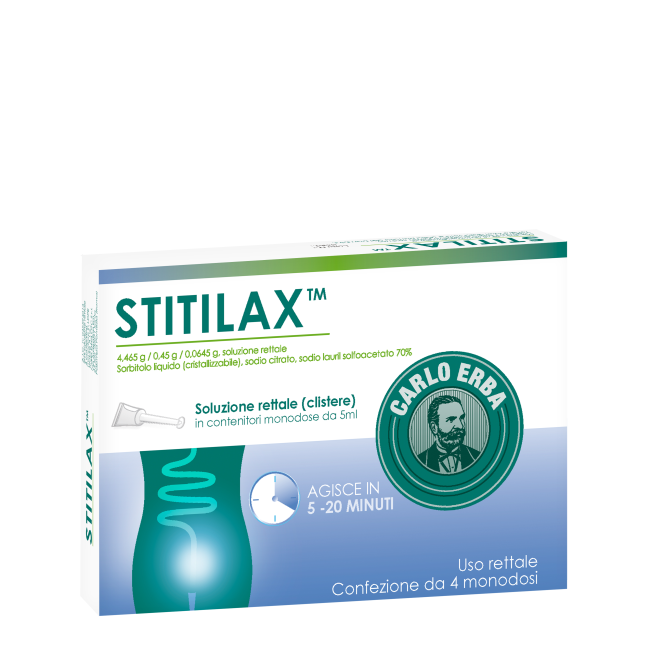 Carlo Erba Stitilax 4,465 G/0,45 G/0,0645 G, Soluzione Rettale Sorbitolo Liquido , Sodio Citrato, Sodio Lauril Solfoacet Carlo Erba Stitilax 4,465 G/0,45 G/0,0645 G, Soluzione Rettale Sorbitolo Liquido , Sodio Citrato, Sodio Lauril Solfoacet