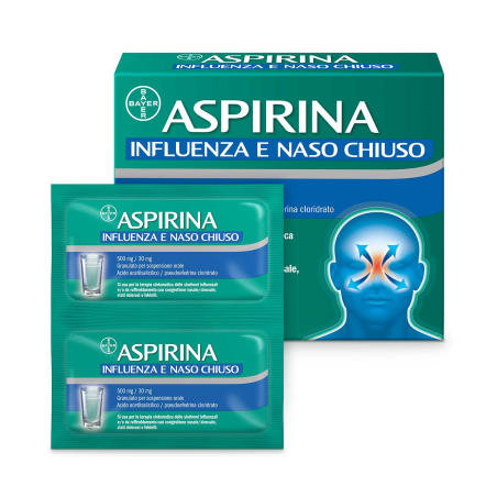 Bayer Aspirina Influenza E Naso Chiuso 500 Mg / 30 Mg Granulato Per Sospensione Orale Acido Acetilsalicilico, Pseudoefedrina Clo Bayer Aspirina Influenza E Naso Chiuso 500 Mg / 30 Mg Granulato Per Sospensione Orale Acido Acetilsalicilico, Pseudoefedrina Clo