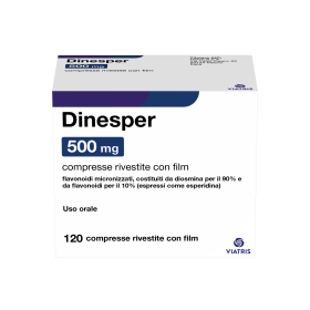 Viatris Dinesper 500 Mg Compresse Rivestite Con Film Flavonoidi Micronizzati, Costituiti Da Diosmina Per Il 90% E Da Flavonoidi