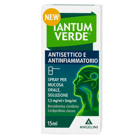 Angelini Tantum Verde Antisettico E Antinfiammatorio 1,5 Mg/ml + 5 Mg/ml Spray Per Mucosa Orale, Soluzione Benzidamina Cloridrat Angelini Tantum Verde Antisettico E Antinfiammatorio 1,5 Mg/ml + 5 Mg/ml Spray Per Mucosa Orale, Soluzione Benzidamina Cloridrat