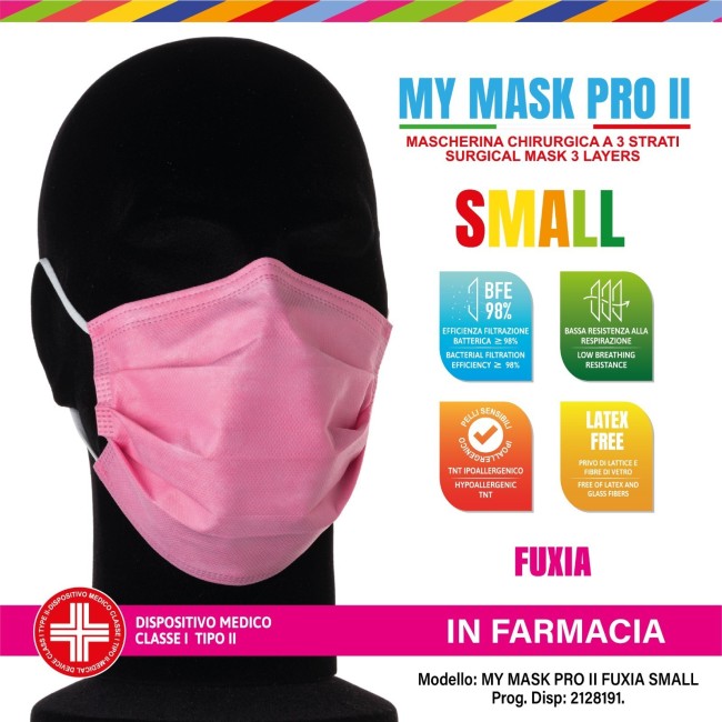 Mymask Pro Mascherina Chirurgica Ii Fuxia Small 10 Pezzi