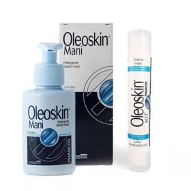 Oleoskin Kit Igienizzante Pharcos Gel Detergente Mani Alcool 74% E Clorexidina 50 Ml + Crema Mani Acido Ialuronico E Sale Sodico