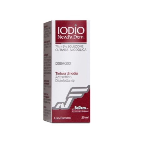 Iodio New.fa.dem. 7% + 5% Soluzione Cutanea Alcolica, Flacone Da 20 Ml Iodio New.fa.dem. 7% + 5% Soluzione Cutanea Alcolica, Fla