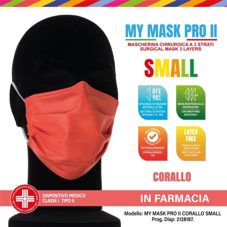 Mymask Pro Mascherina Chirurgica Ii Corallo Small 10 Pezzi