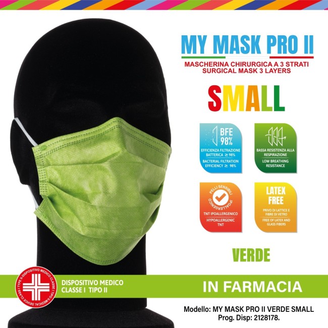 Mymask Pro Mascherina Chirurgica Ii Small Verde 10 Pezzi