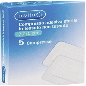 Garza Compressa Adesiva Alvita Tnt 7,2x5cm 5 Pezzi