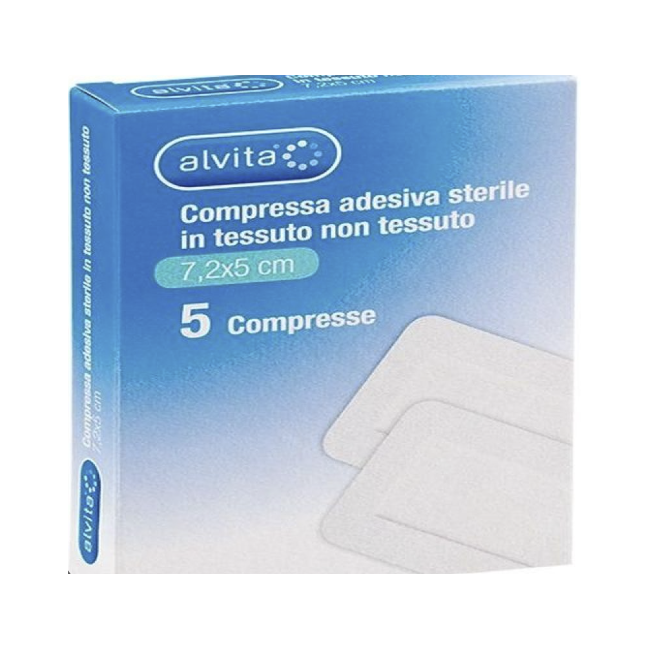 Garza Compressa Adesiva Alvita Tnt 7,2x5cm 5 Pezzi