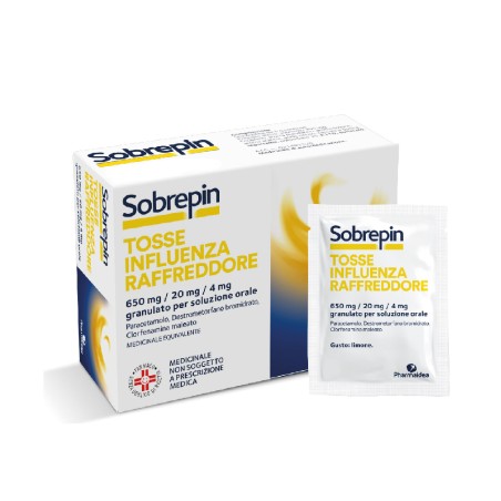 Sobrepin Tosse Influenza Raffreddore 650 Mg/20 Mg/4 Mg Granulato Per Soluzione Orale Paracetamolo/destrometorfano Bromidrato/c Sobrepin Tosse Influenza Raffreddore 650 Mg/20 Mg/4 Mg Granulato Per Soluzione Orale Paracetamolo/destrometorfano Bromidrato/c