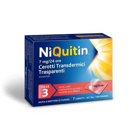 Niquitin 7 Mg, 14 Mg, 21 Mg /24 Ore Cerotti Transdermici Trasparenti Nicotina