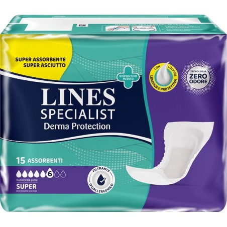 Pannolone Per Incontinenza Lines Specialist Derma Protection Sagomato Anatomico Super 15 Pezzi Pannolone Per Incontinenza Lines Specialist Derma Protection Sagomato Anatomico Super 15 Pezzi