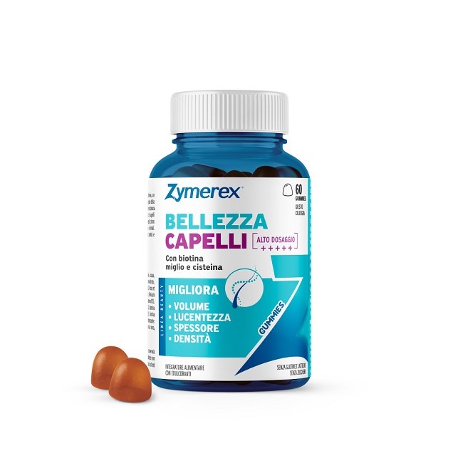Zymerex Bellezza Capelli 60 Gummies Gusto Ciliegia Con Edulcoranti Senza Zuccheri Senza Glutine Senza Lattosio
