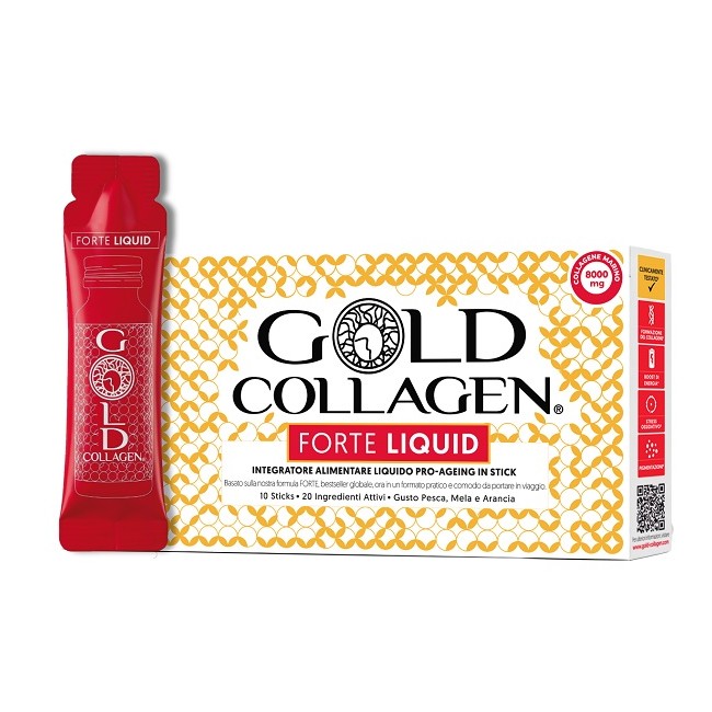 Gold Collagen Forte Liquid 10 Sticks Da 25 Ml Gusto Pesca Mela E Arancia Con Edulcorante Gold Collagen Forte Liquid 10 Sticks Da 25 Ml Gusto Pesca Mela E Arancia Con Edulcorante