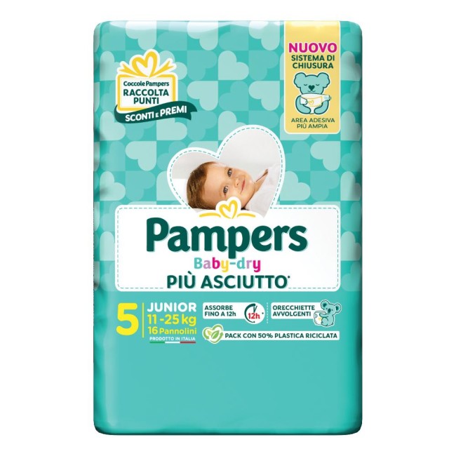 Pampers Baby Dry Pannolino Downcount Junior 16 Pezzi