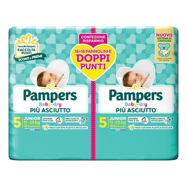 Pampers Baby Dry Pannolino Duo Downcount Junior 32 Pezzi