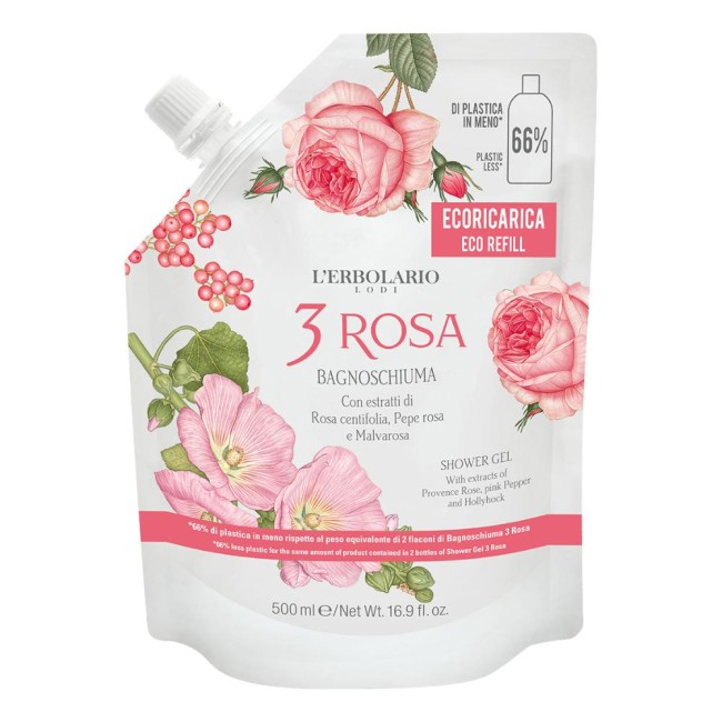 3 Rosa Bagnoschiuma Ecoricarica 500 Ml